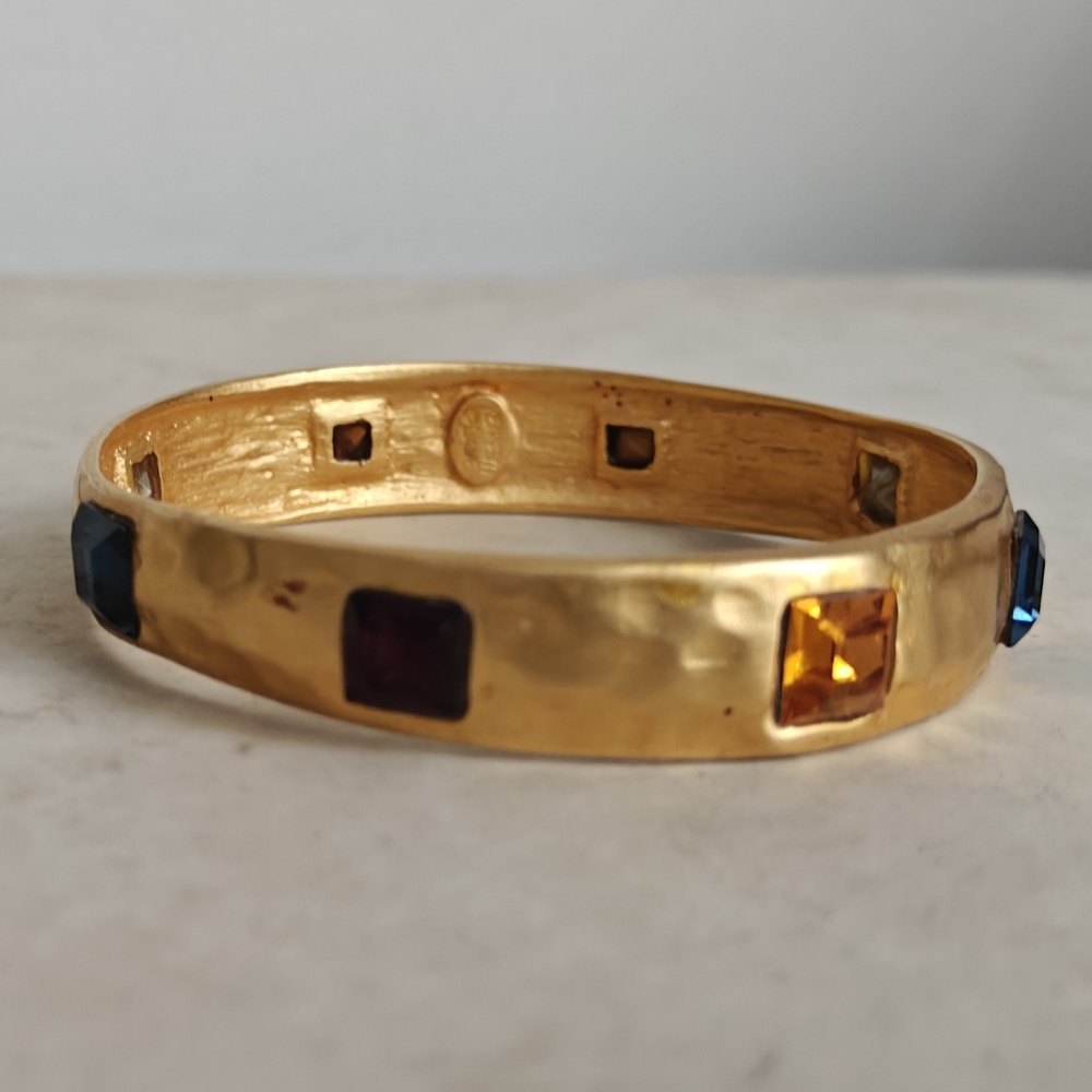 Vintage KJL Kenneth Lane Matte Gold-Tone Bracelet with Multicolor Stones